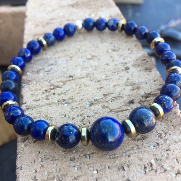 PeaceFrog Jewelry - Lapis Lazuli Gold Hematite Stretch Bracelet